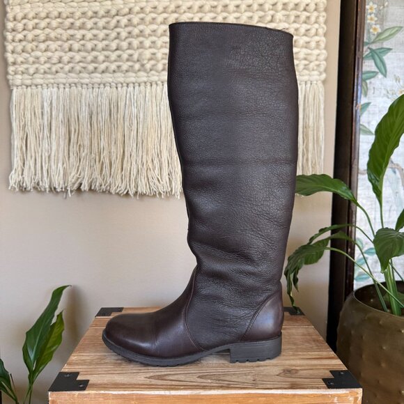 Kelsi Dagger Glenda Brown Leather Shearling Knee High Rubber Sole Flat Boots - Picture 6 of 17